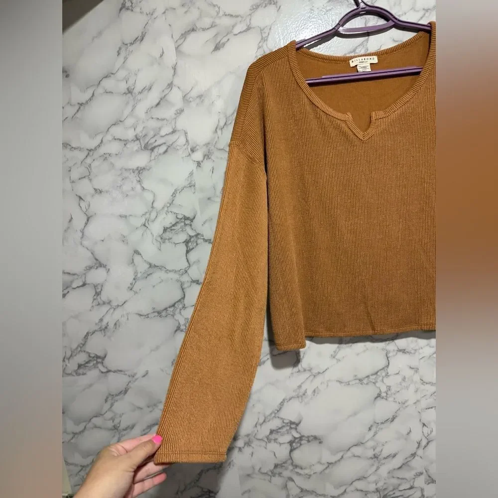 NEW Billabong Brown Long Sleeve Crop Blouse L